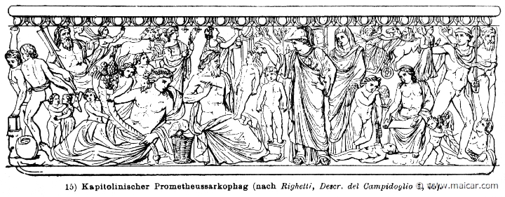 RV-0523.jpg - RV-0523: Prometheus sarcophagus. Creation of man: Prometheus, Athena and many others. Behind Athena, a man lies dead. Above him flies his soul (a butterfly). The genius of Death is beside.Wilhelm Heinrich Roscher (Göttingen, 1845- Dresden, 1923), Ausfürliches Lexikon der griechisches und römisches Mythologie, 1884.
